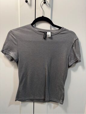 H&M Gray Short Sleeve Ribbed Crewneck Tee